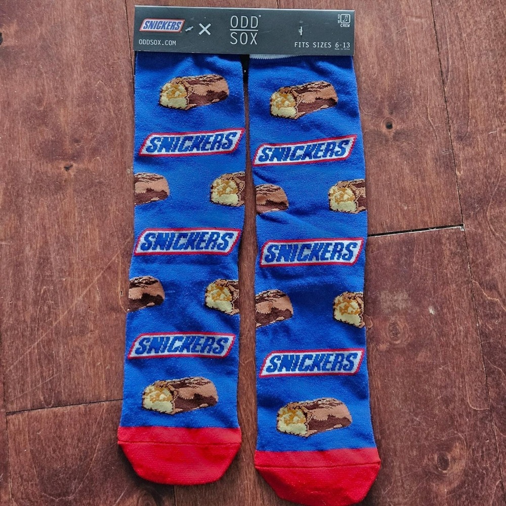 NEW Odd Sox Snickers Candy Bar Crew Socks Adults 6-13 Blue‎ Red